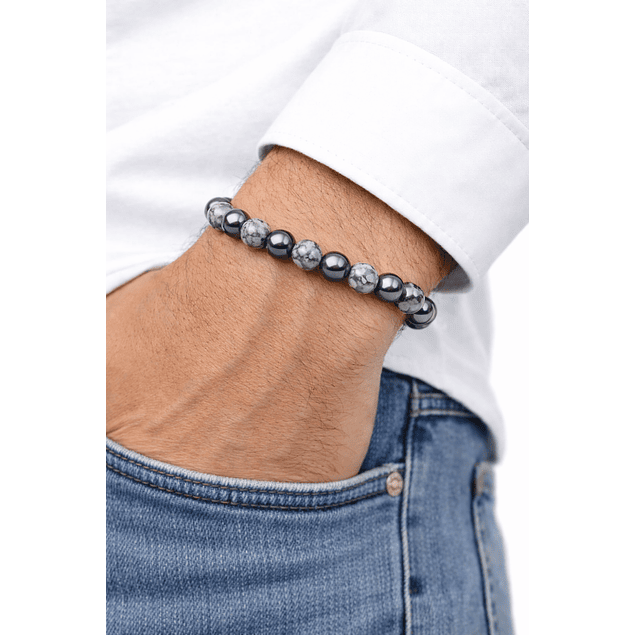 Manilla Pulsera Hombre Jaspe Gris Acerina 8mm