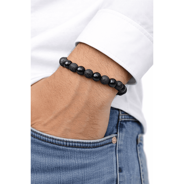 Manilla Pulsera Hombre Onix Piedra Lava 8mm