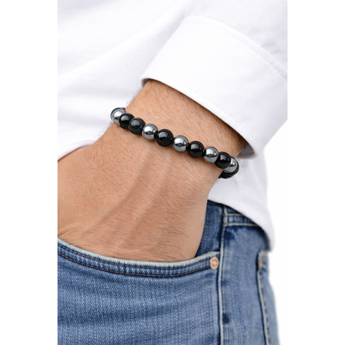 Manilla Pulsera Hombre Onix Acerina 8mm 2