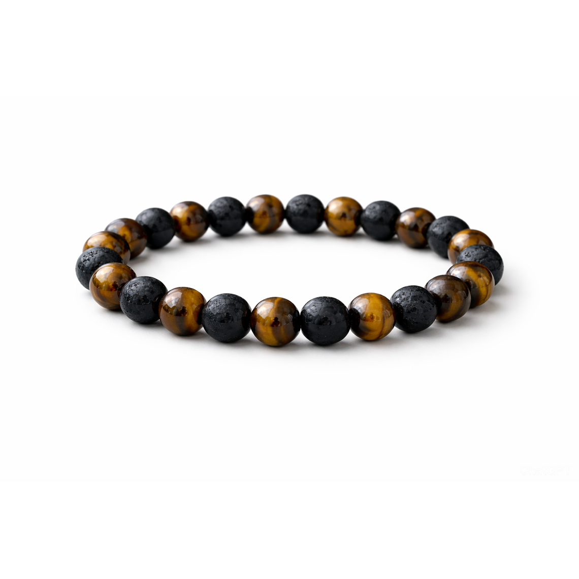 Manilla Pulsera Hombre Ojo Tigre Piedra Lava 8mm 1