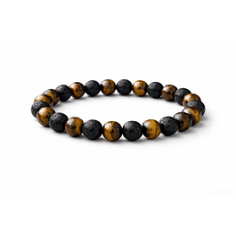 Manilla Pulsera Hombre Ojo Tigre Piedra Lava 8mm