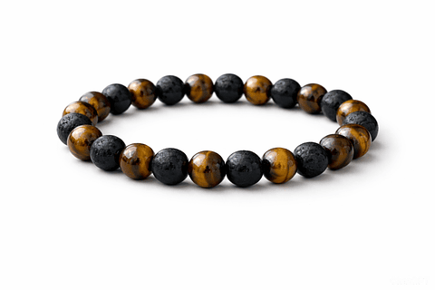 Manilla Pulsera Hombre Ojo Tigre Piedra Lava 8mm