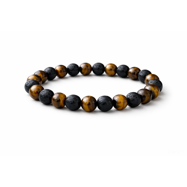 Manilla Pulsera Hombre Ojo Tigre Piedra Lava 8mm 1