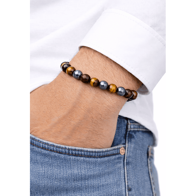 Manilla Pulsera Hombre Ojo Tigre Acerina 8mm