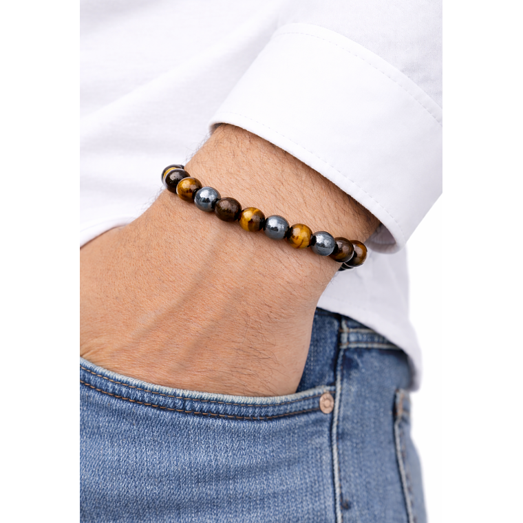 Manilla Pulsera Hombre Ojo Tigre Acerina 8mm 2