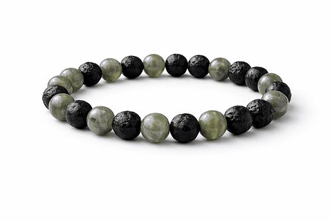 Pulsera Hombre Labradorita Verde Piedra Lava 8mm