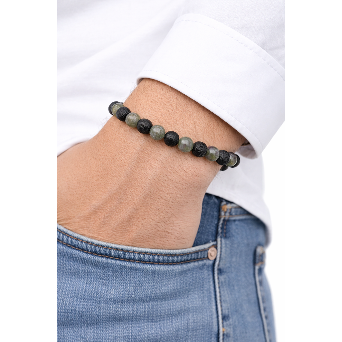 Pulsera Hombre Labradorita Verde Piedra Lava 8mm 2