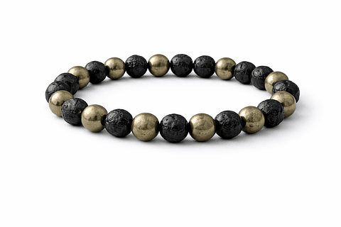 Manilla Pulsera Hombre Pirita Piedra Lava Volcanica 8mm