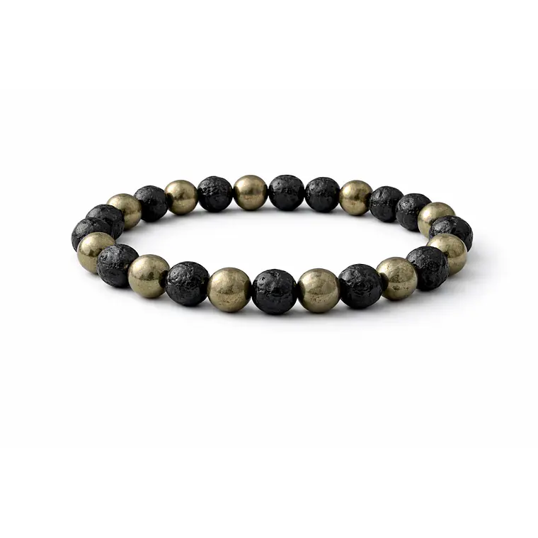 Manilla Pulsera Hombre Pirita Piedra Lava Volcanica 8mm 1