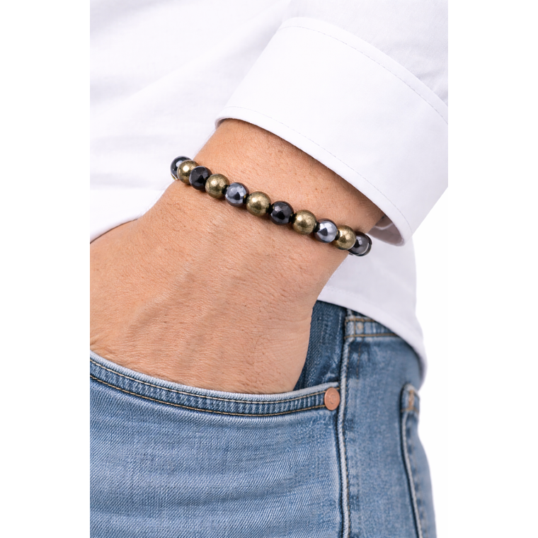 Manilla Pulsera Hombre Pirita Acerina 8mm 2