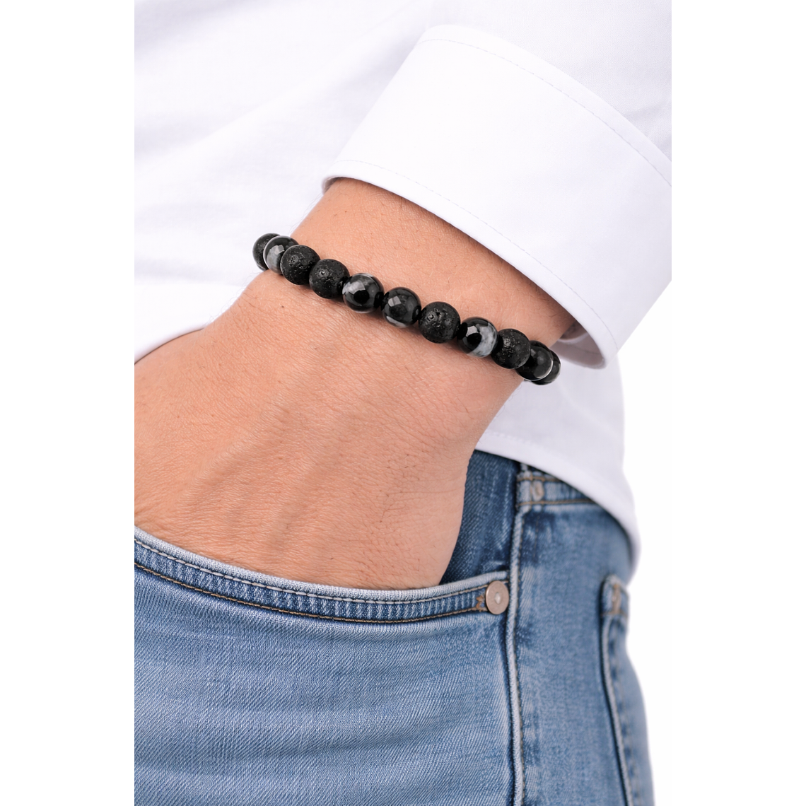 Manilla Pulsera Hombre Sardonix Piedra Lava Volcanica 8mm 2