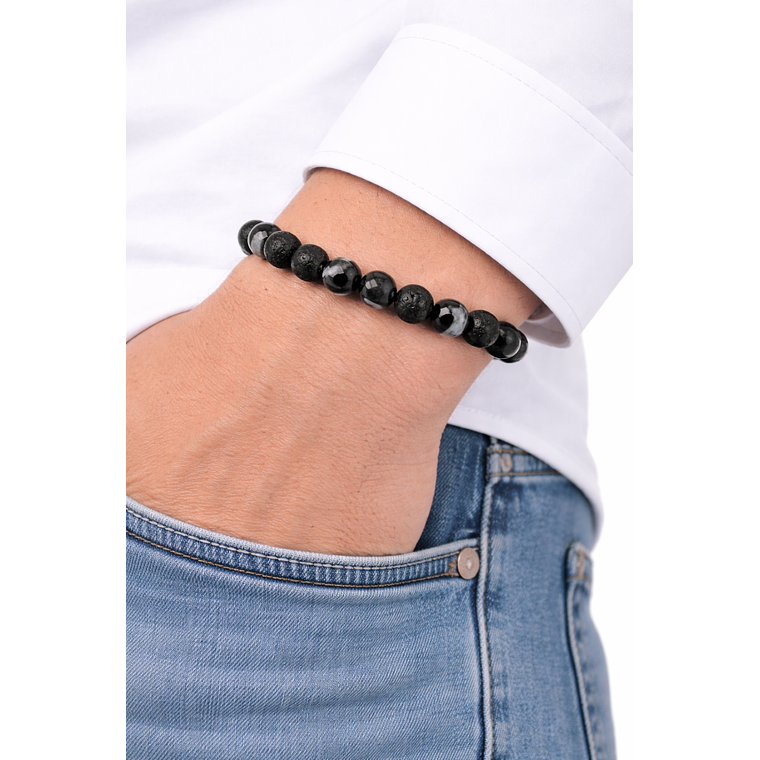 Manilla Pulsera Hombre Sardonix Piedra Lava Volcanica 8mm 2