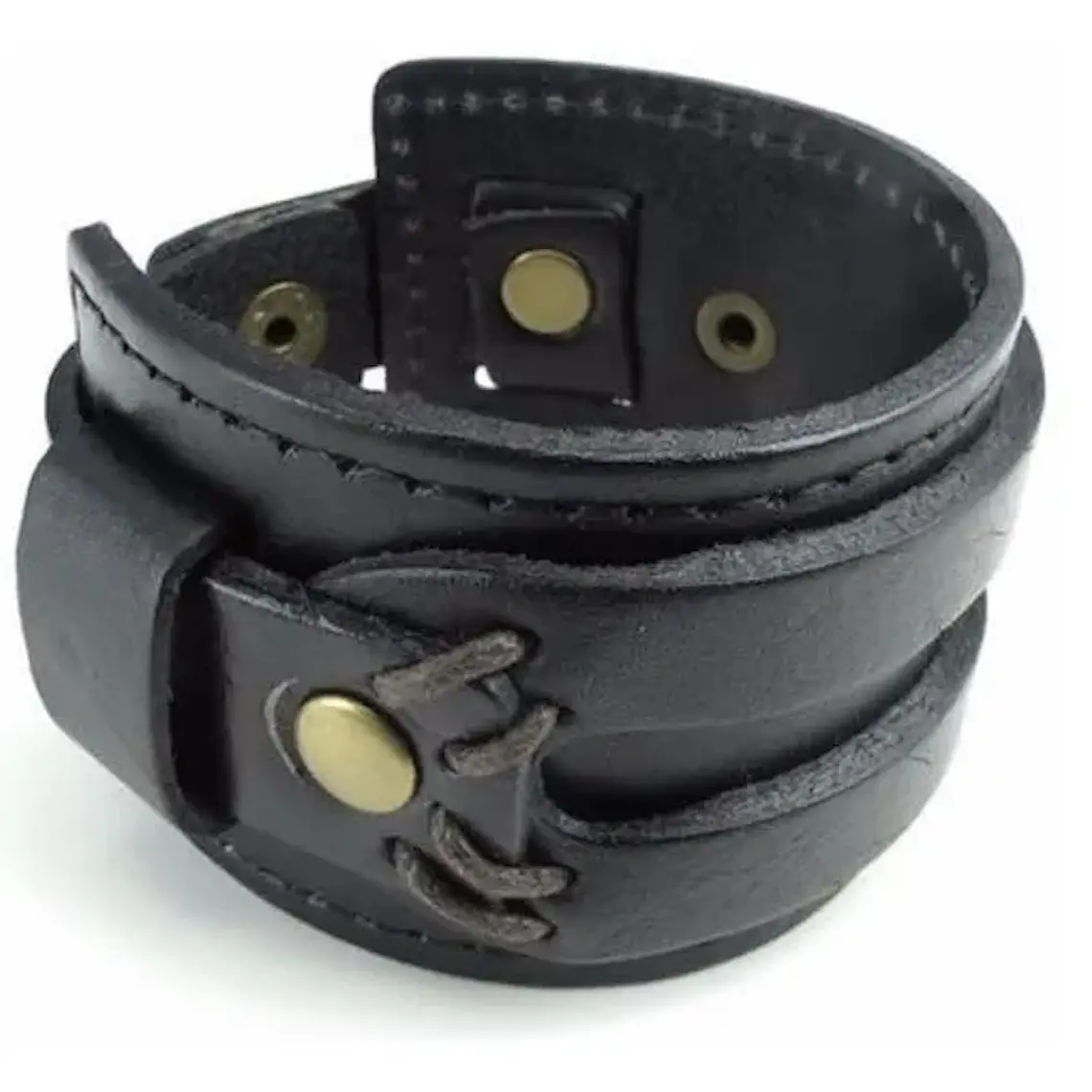 Brazalete Ancho Cuero Negro 1