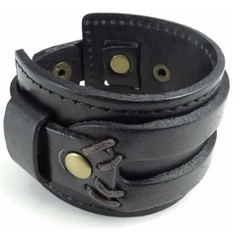 Brazalete Ancho Cuero Negro