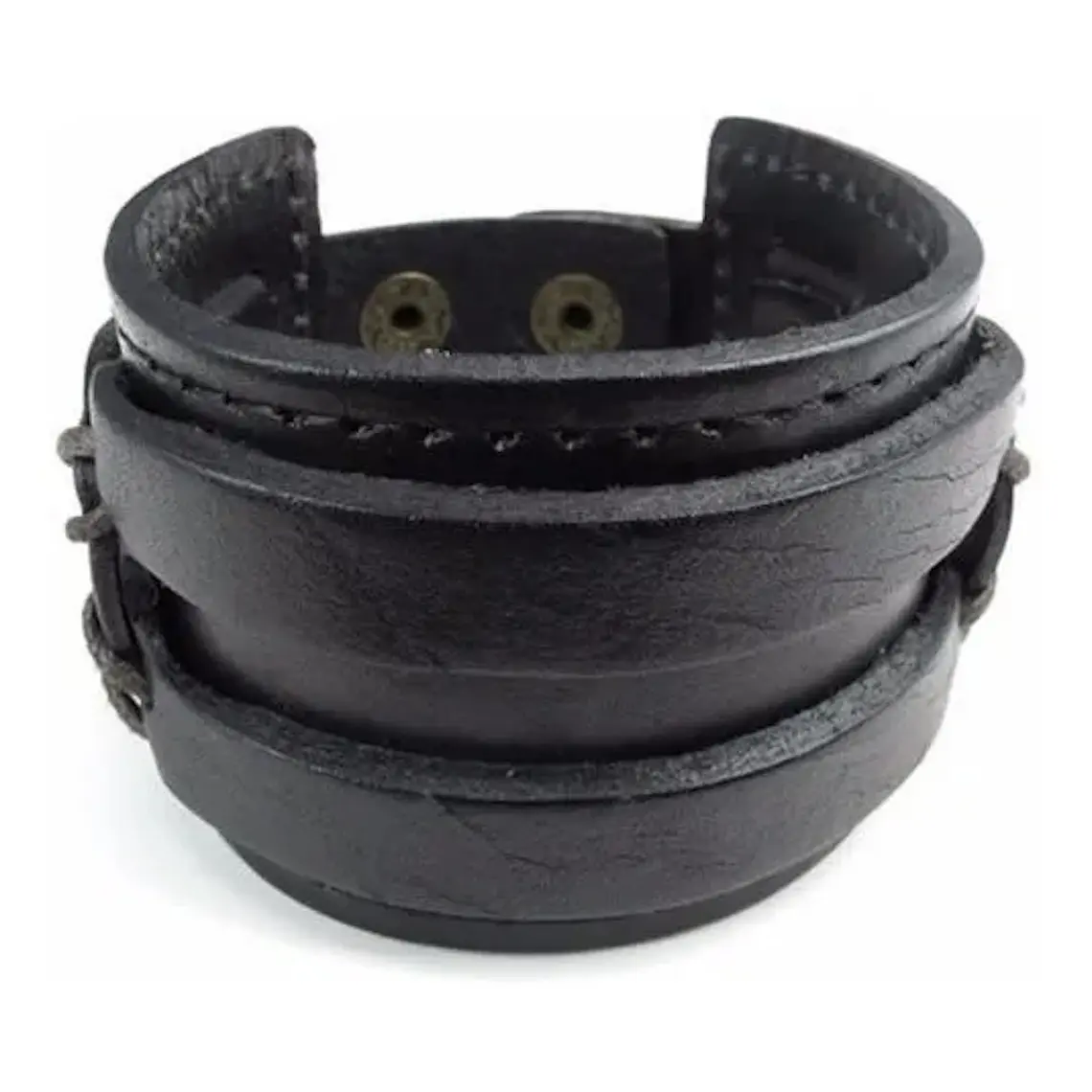 Brazalete Ancho Cuero Negro 2