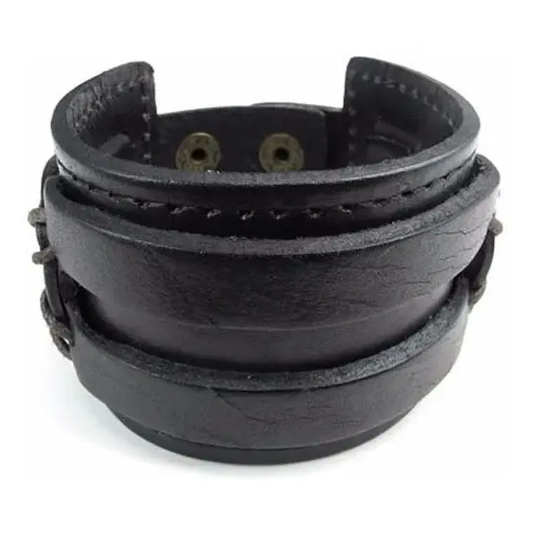Brazalete Ancho Cuero Negro 2