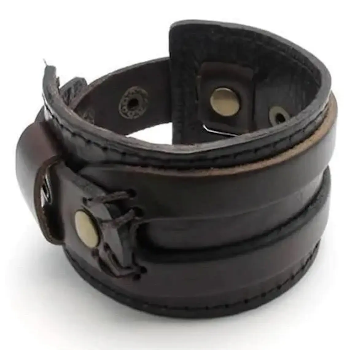 Brazalete Ancho Cuero Cafe 2