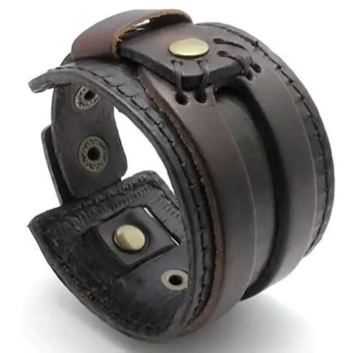 Brazalete Ancho Cuero Cafe 1