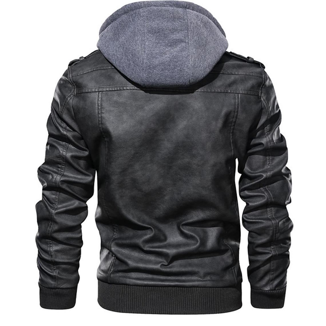 Chaqueta Cuero PU Hombres Casual Motociclista SA722 Negro 3