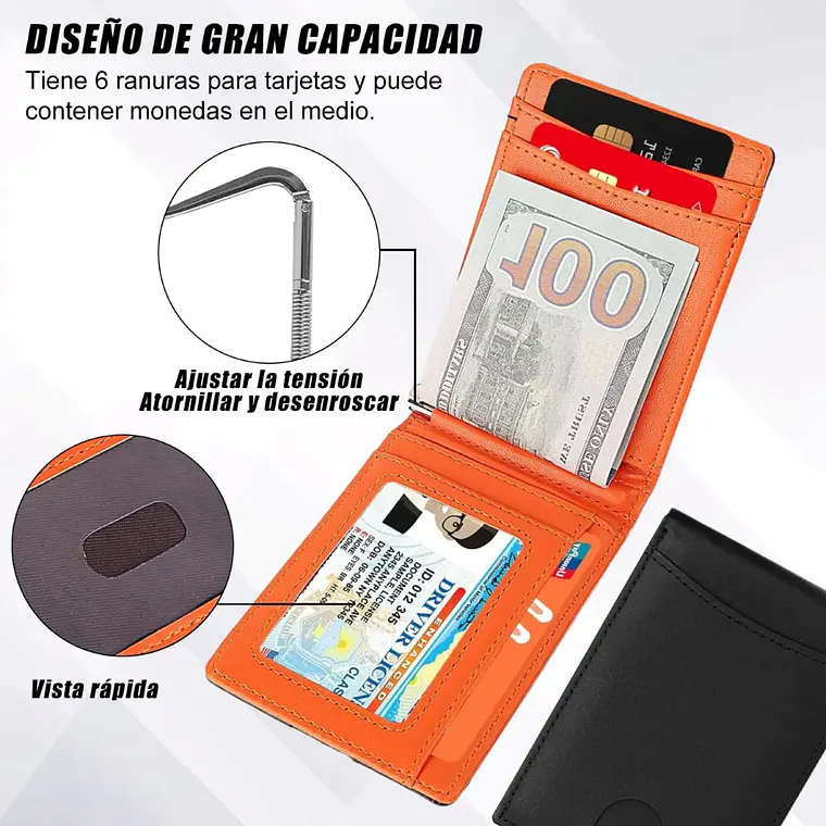 Billetera Delgada Cuero Hombre Correa Elastica RFID 102A  2
