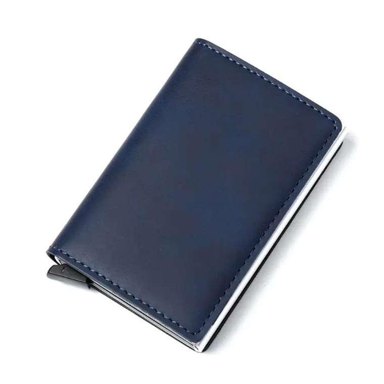 Billetera Ecocuero Aluminio Hombre Bloqueo RFID Azul 1