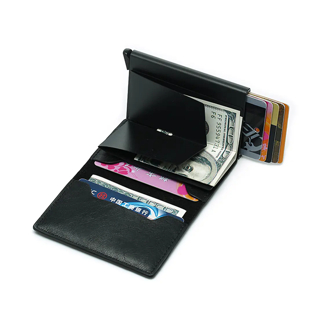 Billetera Ecocuero Aluminio Hombre Bloqueo RFID Azul 2