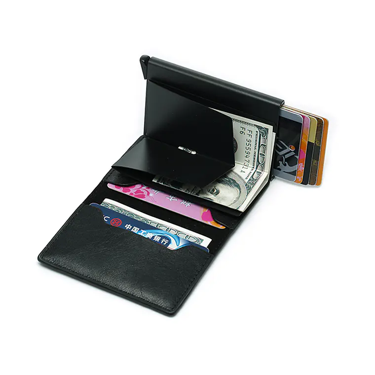 Billetera Ecocuero Aluminio Hombre Bloqueo RFID Azul 2