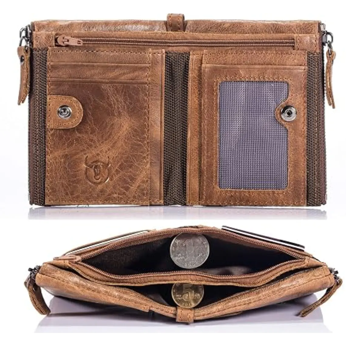 Billetera Cuero Hombre Monedero RFID BULLCAPTAIN QB06 Marron 3