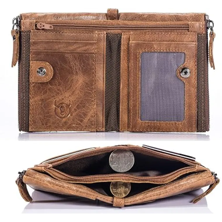 Billetera Cuero Hombre Monedero RFID BULLCAPTAIN QB06 Marron 3