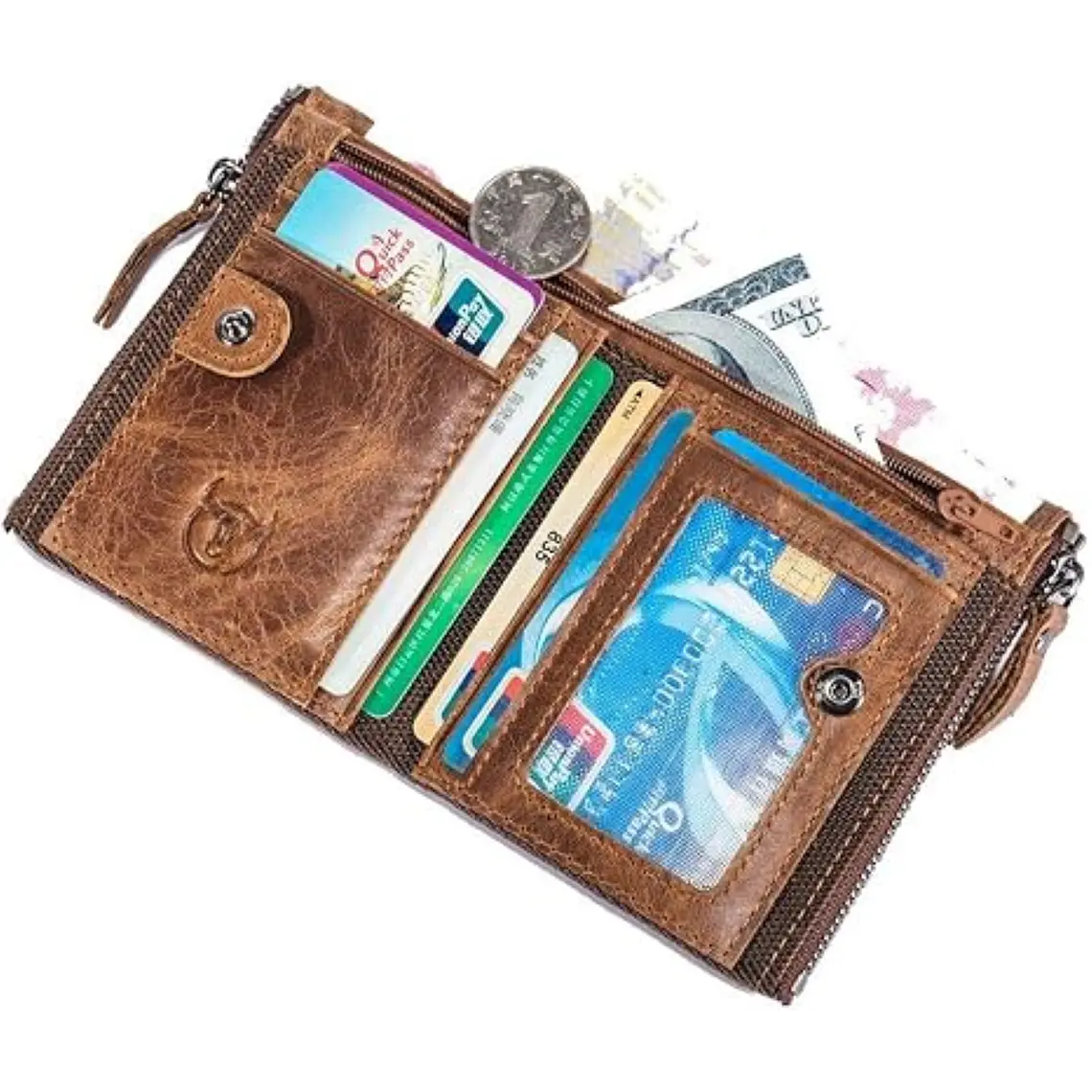 Billetera Cuero Hombre Monedero RFID BULLCAPTAIN QB06 Marron 4