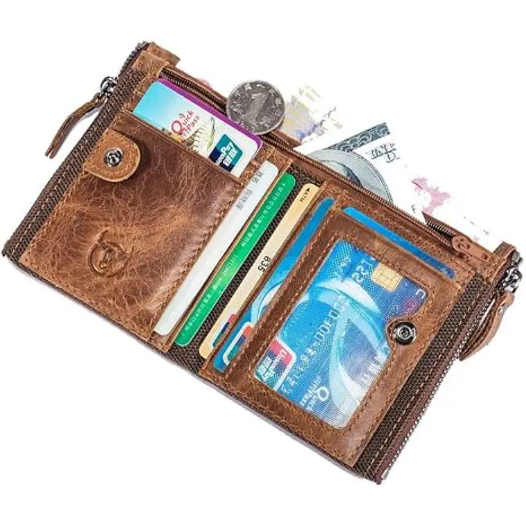 Billetera Cuero Hombre Monedero RFID BULLCAPTAIN QB06 Marron 4