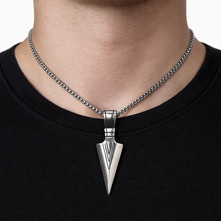 Dije Collar Punta Flecha Hombres 319 Plateado 2