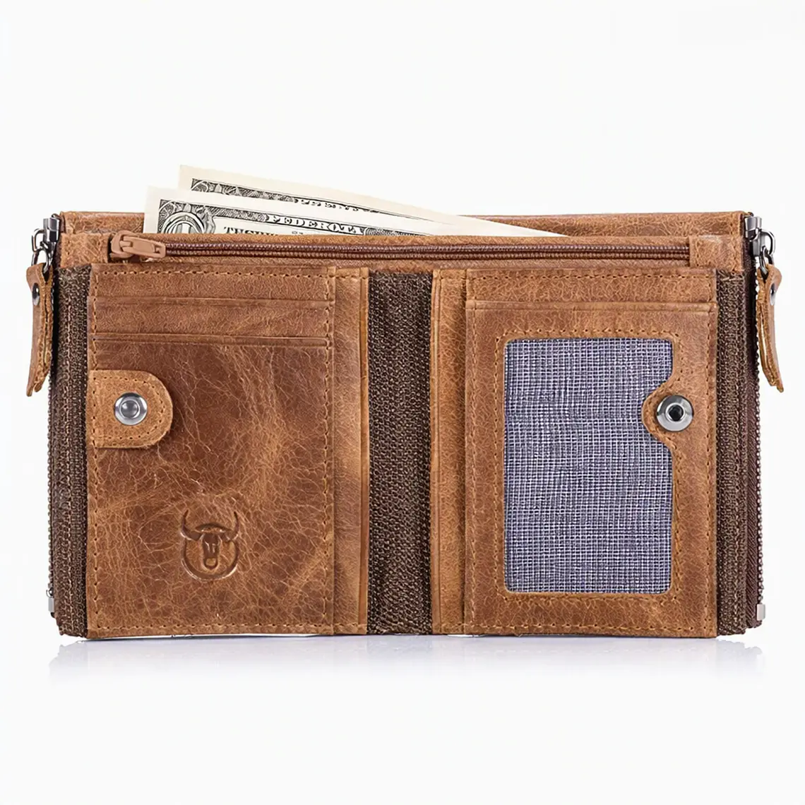 Billetera Cuero Hombre Monedero RFID BULLCAPTAIN QB06 Marron 2