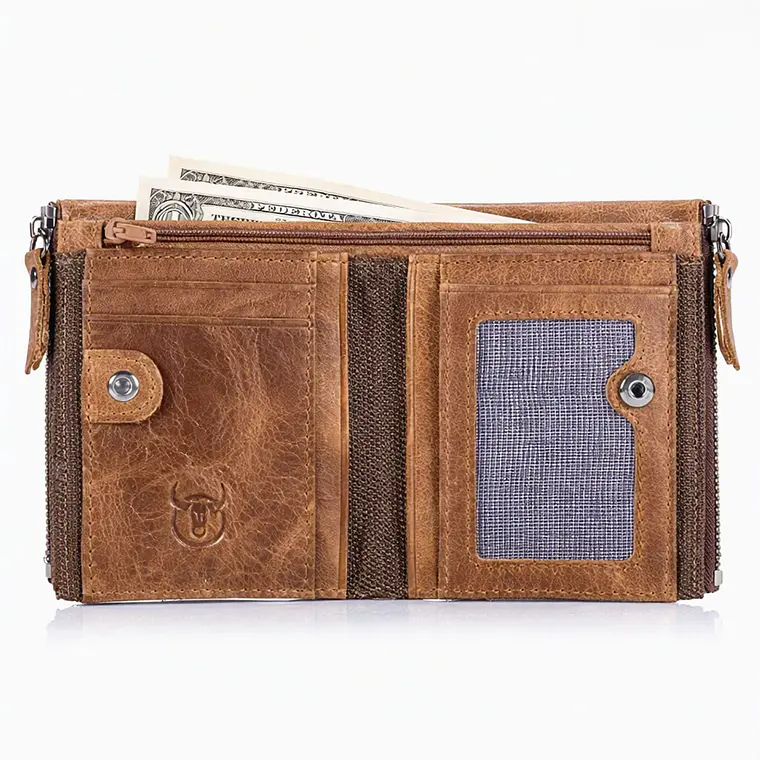 Billetera Cuero Hombre Monedero RFID BULLCAPTAIN QB06 Marron 2