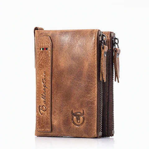 Billetera Cuero Hombre Monedero RFID BULLCAPTAIN QB06 Marron