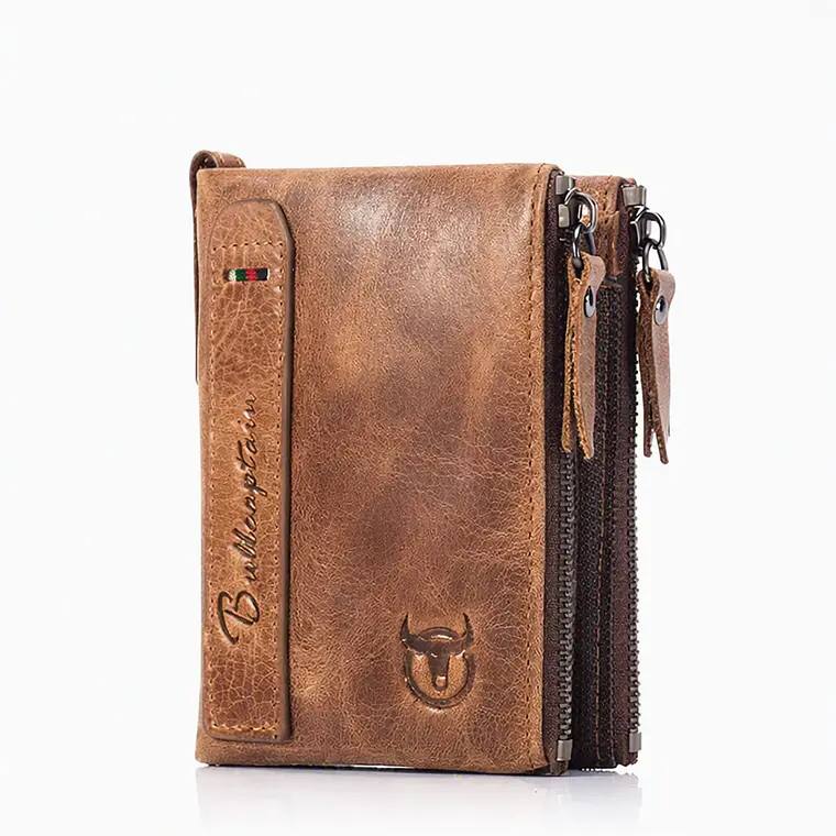 Billetera Cuero Hombre Monedero RFID BULLCAPTAIN QB06 Marron 1