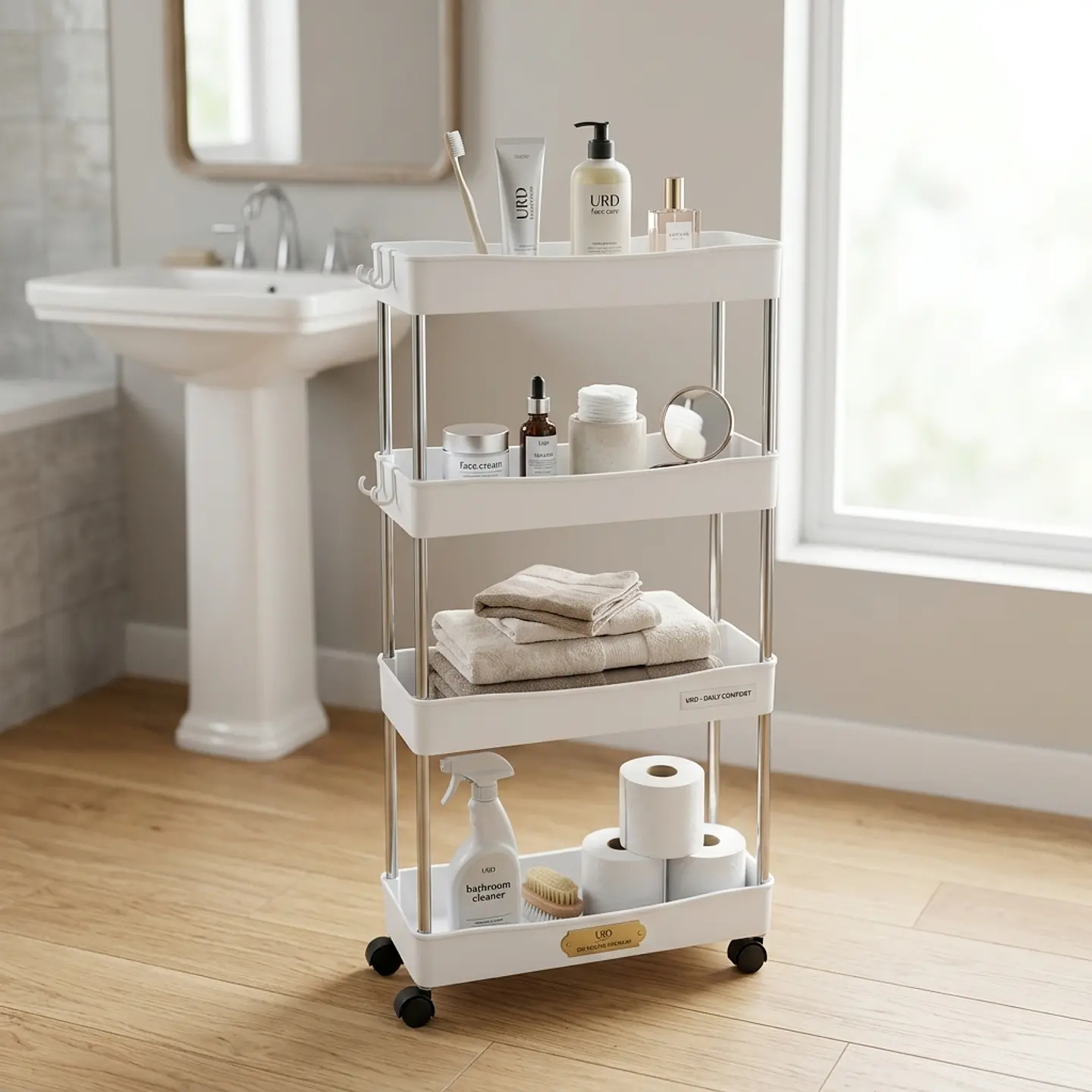 Estante Organizador Baño 4 Niveles Carrito Multifuncional Color Blanco 1