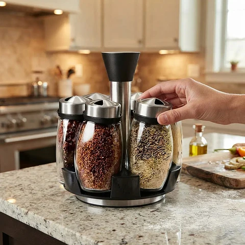 Especiero Giratorio De Cocina Condimentero 7 Frascos Vidrio