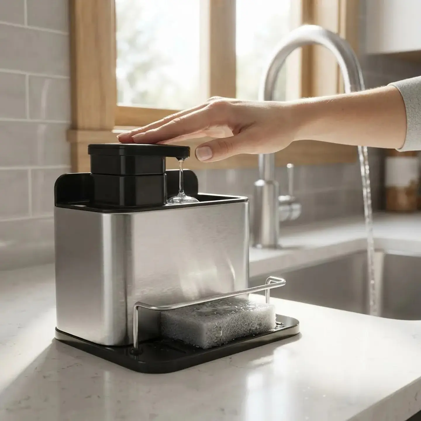 Dispensador Jabon Lavalozas Organizador Lavaplatos Acero 3