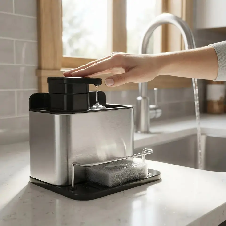 Dispensador Jabon Lavalozas Organizador Lavaplatos Acero 3