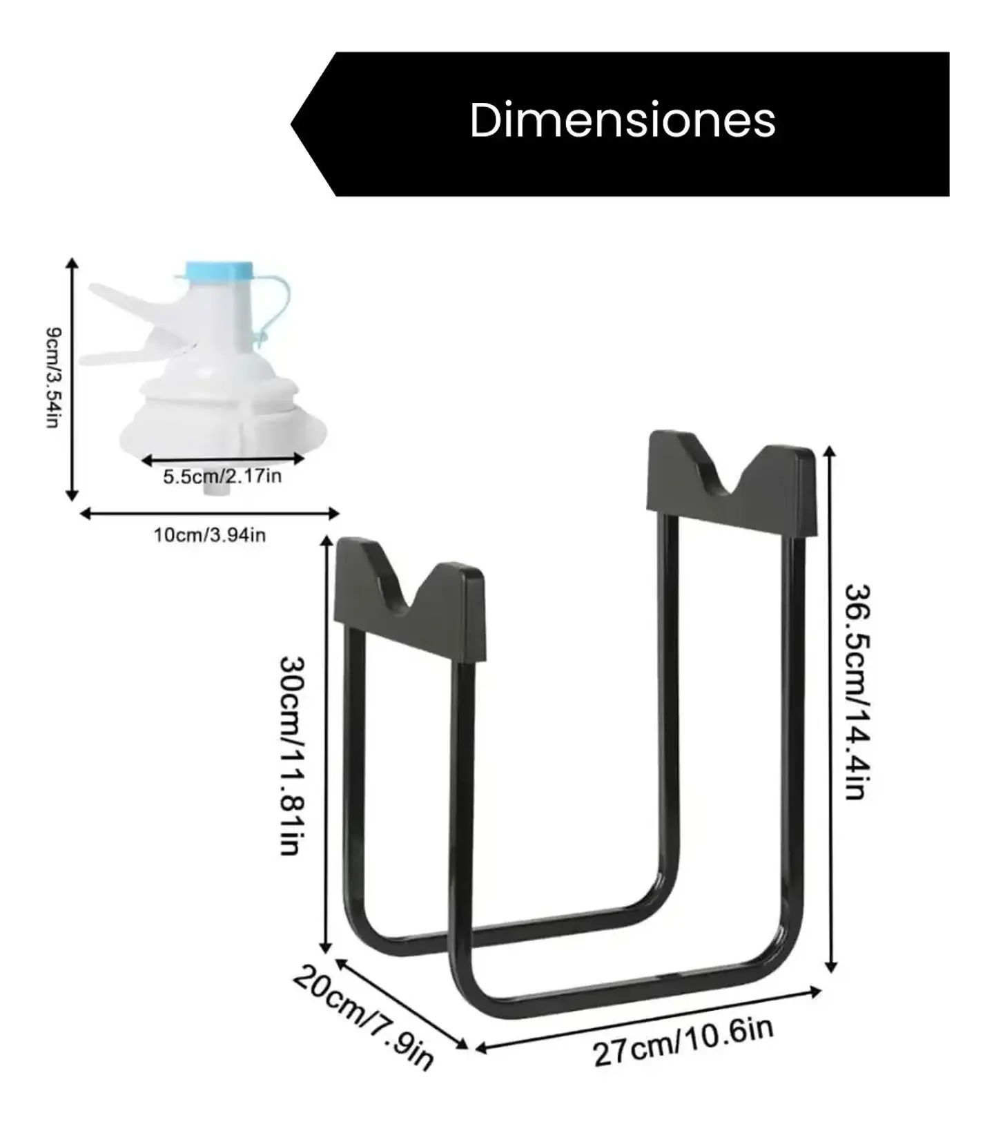 Soporte Dispensador Rack Para Bidon De Agua 20lt Y Boquilla Negro 2