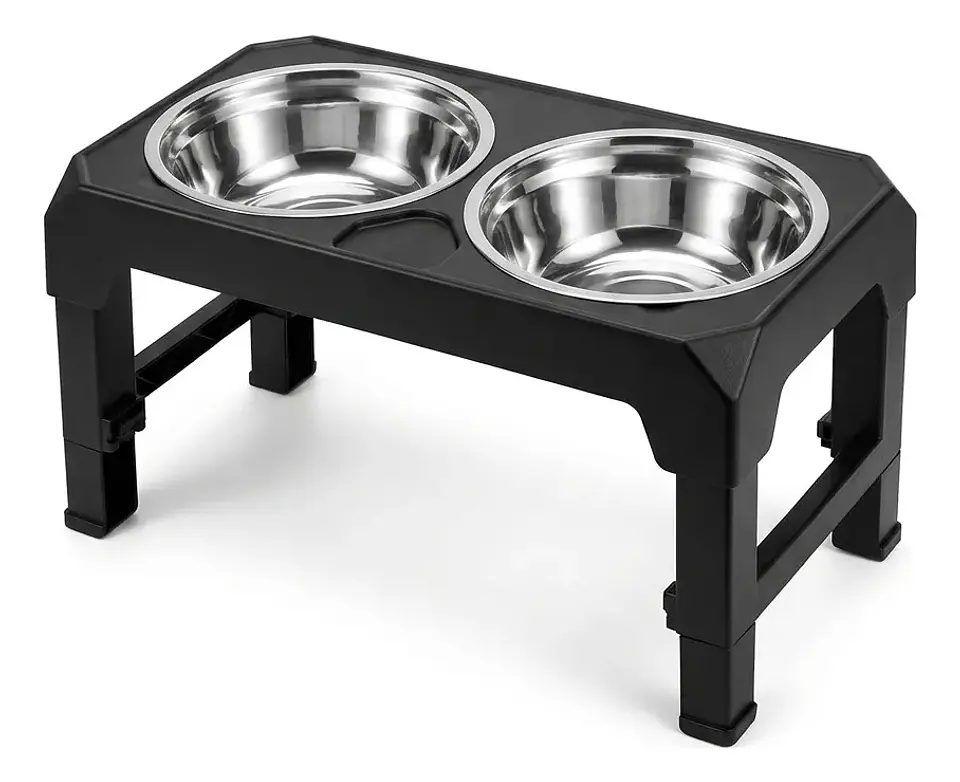 Comedero Doble Elevar Perros Gatos Platos Acero Inoxidable 1