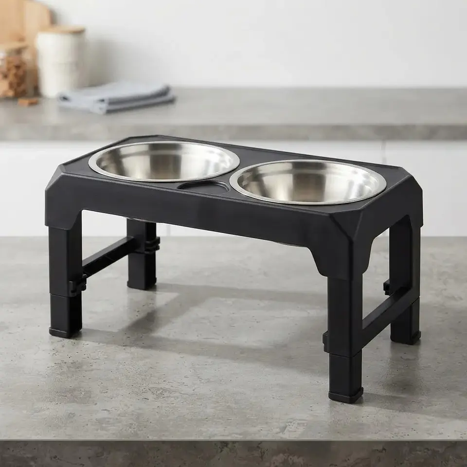 Comedero Doble Elevar Perros Gatos Platos Acero Inoxidable 3