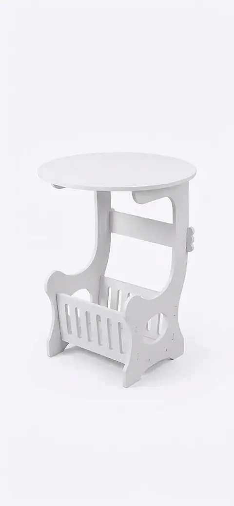 Mesa Auxiliar Redonda De Madera Con Revistero Y Organizador Blanco