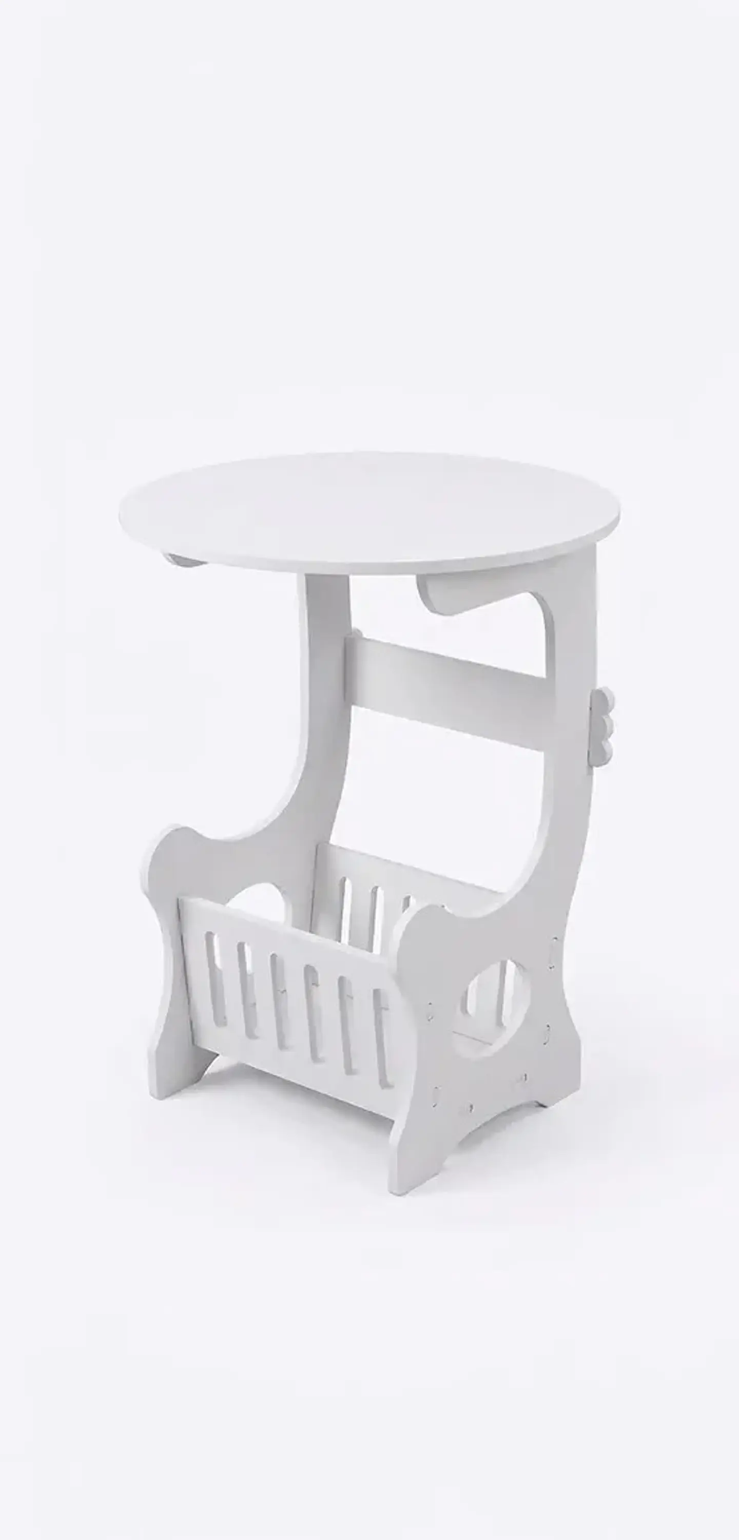 Mesa Auxiliar Redonda De Madera Con Revistero Y Organizador Blanco 1