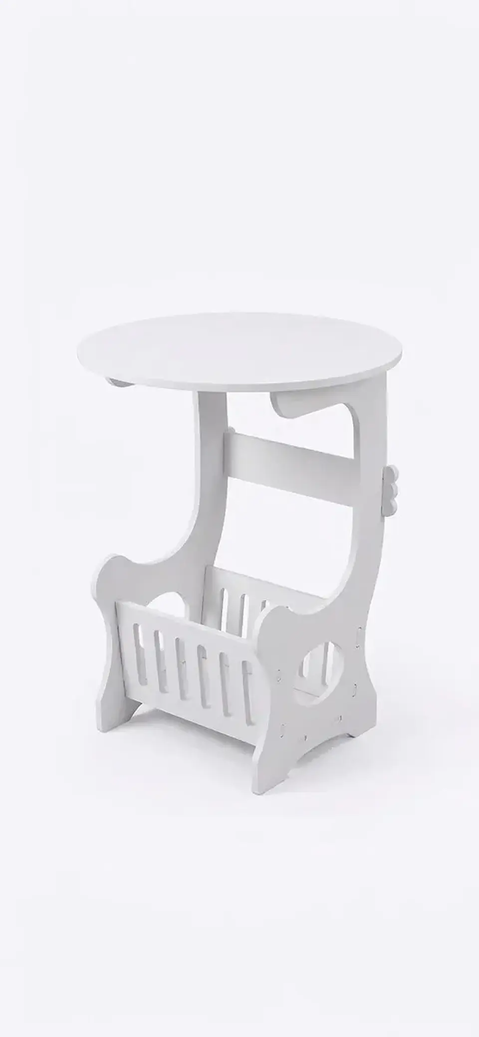 Mesa Auxiliar Redonda De Madera Con Revistero Y Organizador Blanco 1