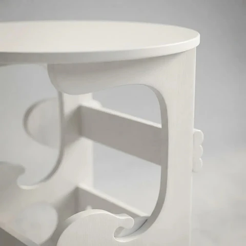 Mesa Auxiliar Redonda De Madera Con Revistero Y Organizador Blanco