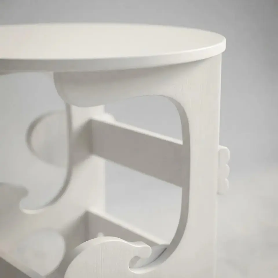 Mesa Auxiliar Redonda De Madera Con Revistero Y Organizador Blanco 2