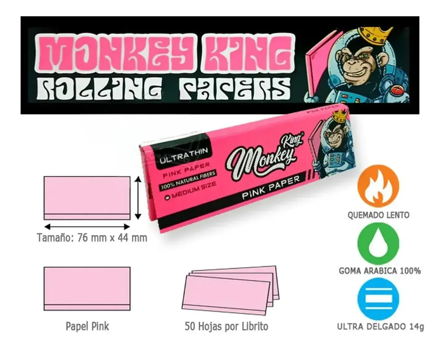 Papel Monkey King Ultrathin Pink 1 1/4 - Display 3