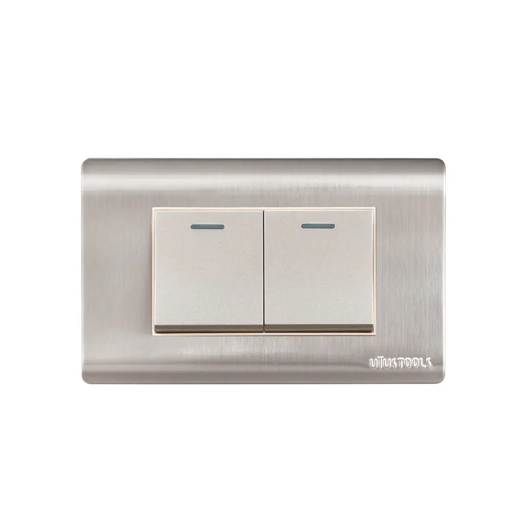 Interruptor Doble 16A ACERO-INOX Curvo UyusTools  1